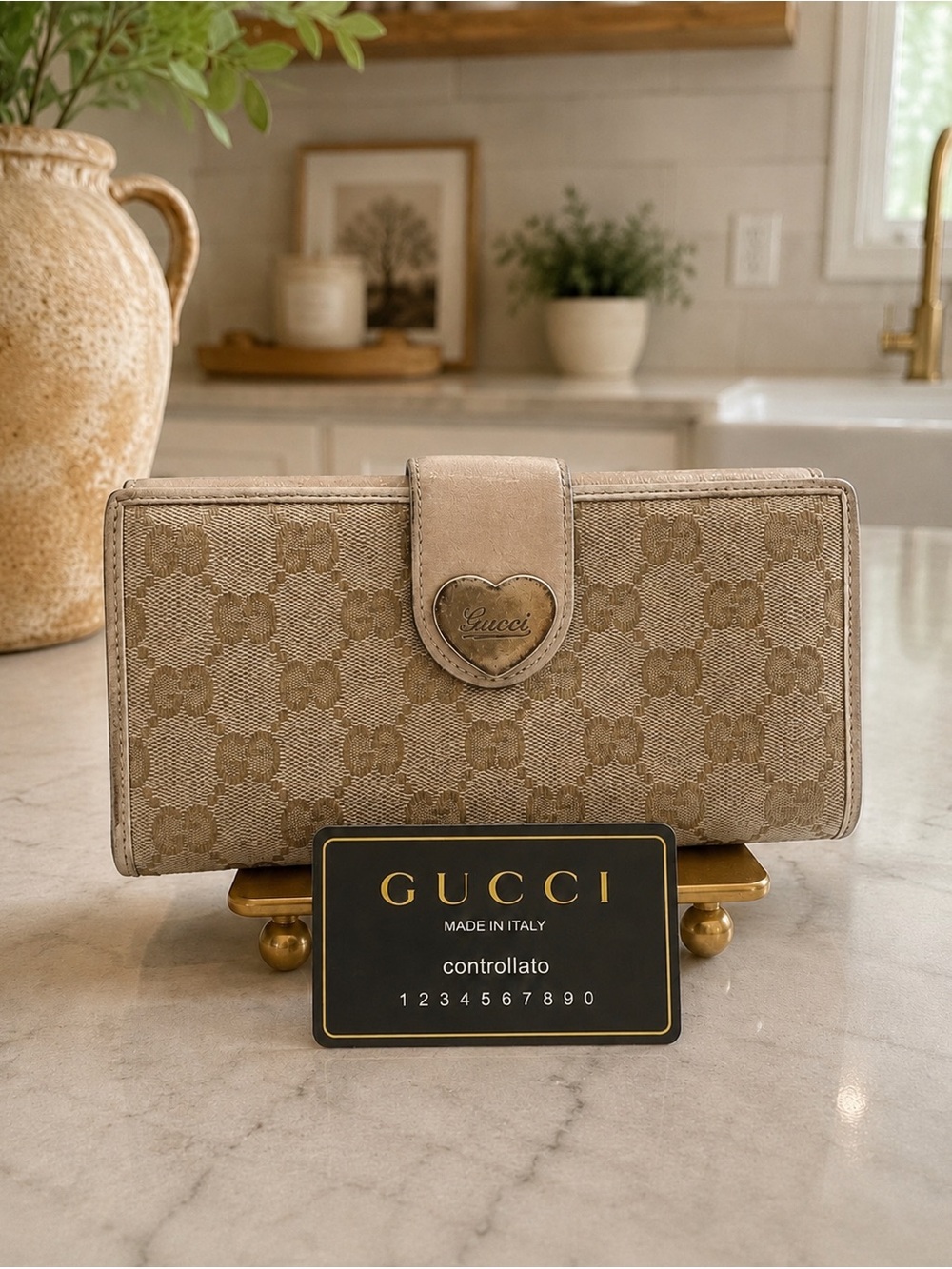 Gucci Pink and Gold GG Heart Snap Continental Wallet